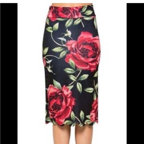 FLORAL TANGO MIDI SKIRT IN ROSES PRINT WITH BACK SLIT BACK ZIPPER - Picture 7 of 9